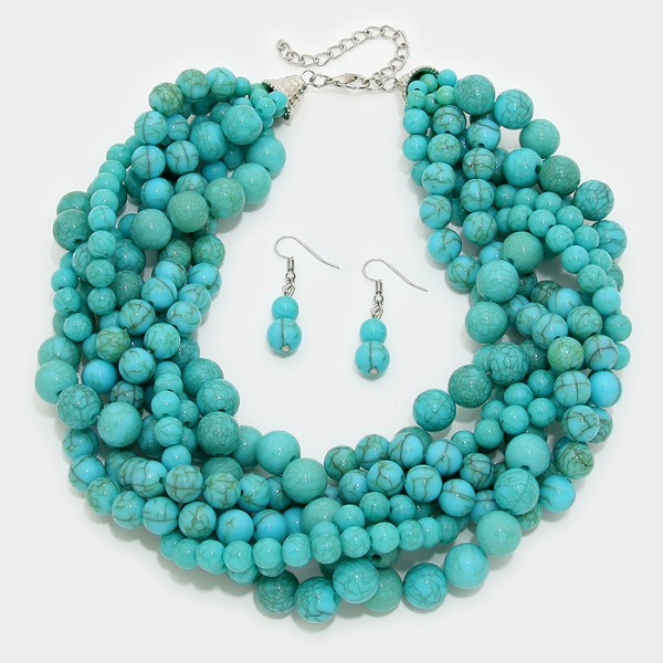 Awendela Twisted Turquoise Howlite Stone Strand Necklace